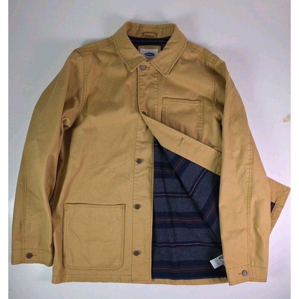 VTG Old Navy Mens XL Army Field Chore Coat Utility Jacket Tan Button Lined